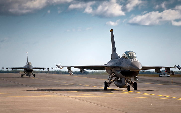 svart och grå fiskespö, flygplan, General Dynamics F-16 Fighting Falcon, HD tapet