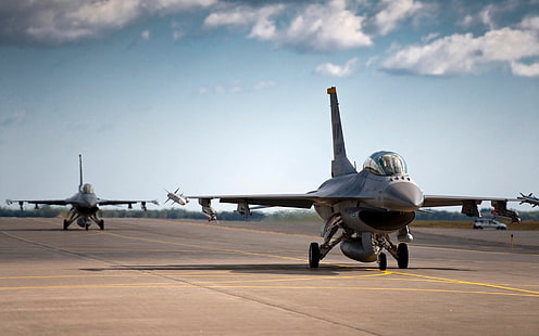Черно-серая удочка, самолет, General Dynamics F-16 Fighting Falcon, HD обои HD wallpaper