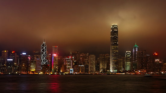 cityscape photo during nighttime, Victoria Harbour, cityscape, photo, nighttime, hong  kong, hongkong, victoria  harbour, harbor, panorama, night, scene, water, sea, building, sky, dark, ifc, bank, china, hsbc, standard  chartered, eos, skyline, boat, skyscraper, modern  architecture, landscape, scenic, waterfront, Canon 40D, 香港, urban Skyline, china - East Asia, asia, hong Kong, architecture, urban Scene, famous Place, downtown District, business, tower, city, modern, finance, building Exterior, HD wallpaper HD wallpaper
