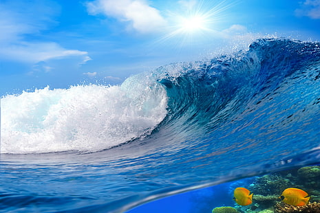 tapeta fale oceanu, morze, woda, ocean, fala, niebo, ocean, niebieski, plusk, Tapety HD HD wallpaper