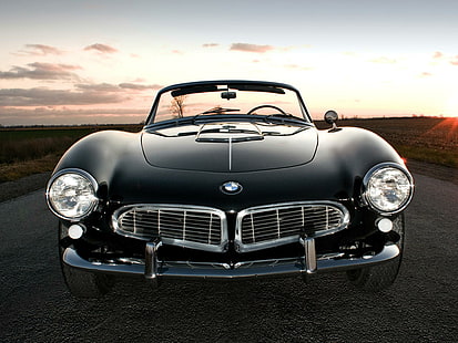 Bmw 507 del 1957, cabriolet, nero, vintage, classico, 1957, antico, auto, Sfondo HD HD wallpaper