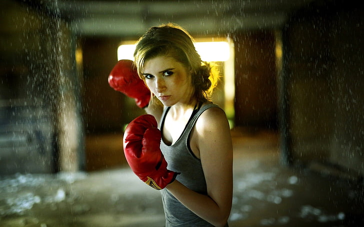 boxing gloves, model, women, HD wallpaper