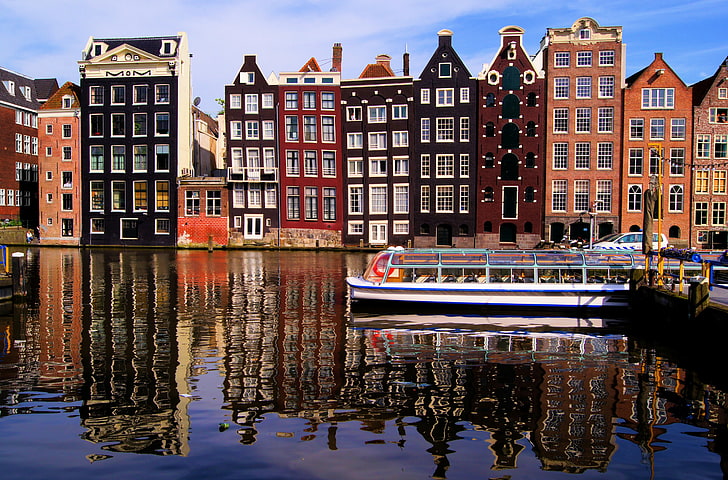 Nyhavn, Дания, вода, градът, отражение, река, дом, Амстердам, канал, Холандия, Nederland, HD тапет