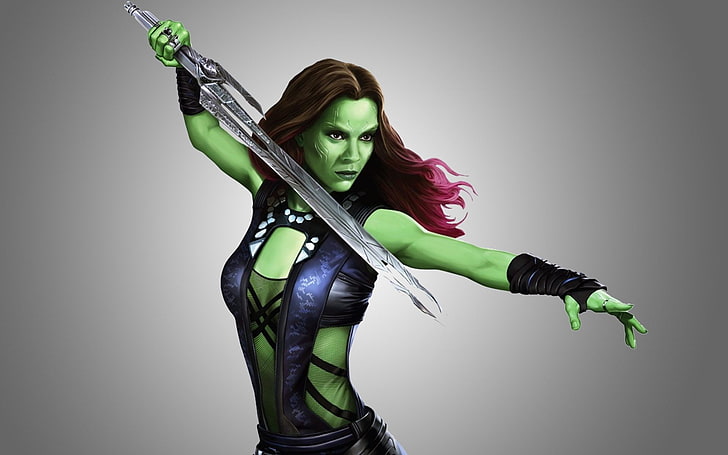 Gamora, Guardians of the Galaxy, Zoe Saldana, ดาบ, อาร์ตเวิร์ค, วอลล์เปเปอร์ HD