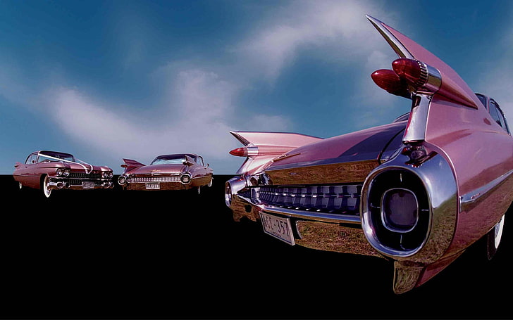 tres carros rojos, carro, carro viejo, vehículo, arte digital, arte, Fondo de pantalla HD