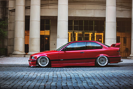red BMW coupe, tuning, BMW, red, E36, HD wallpaper HD wallpaper