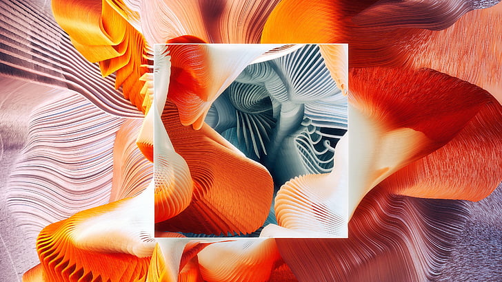 orange and gray optical illusion illustration, Square, Plumes, HD, HD wallpaper
