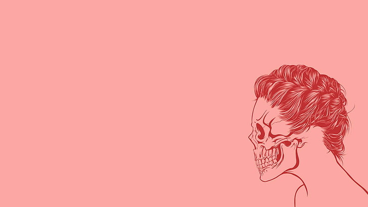 white and red floral textile, skull, minimalism, HD wallpaper
