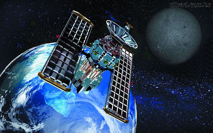 Satelliten im kosmischen Raum um die Erde Moon Stars Art Hd Wallpaper, HD-Hintergrundbild