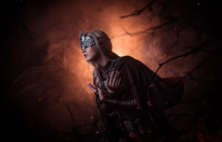 female wearing mask and robe character, Fire keeper, Cosplay, Dark Souls 3, HD wallpaper