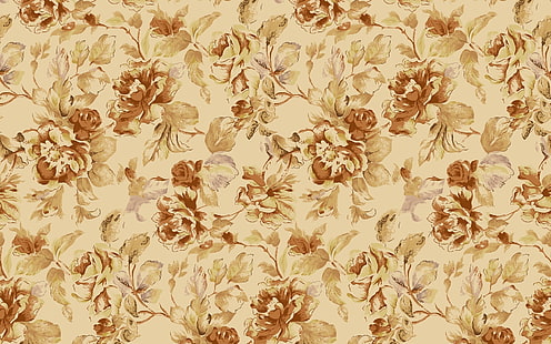 бежевые и коричневые цветочные обои, узоры, цветы, лепестки, форма, фон, HD обои HD wallpaper
