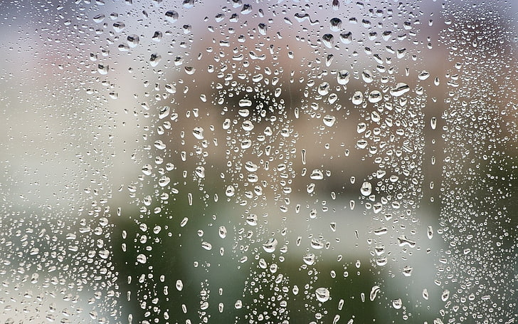 частицы воды, после, дождь, стекло, вода, капли, HD обои