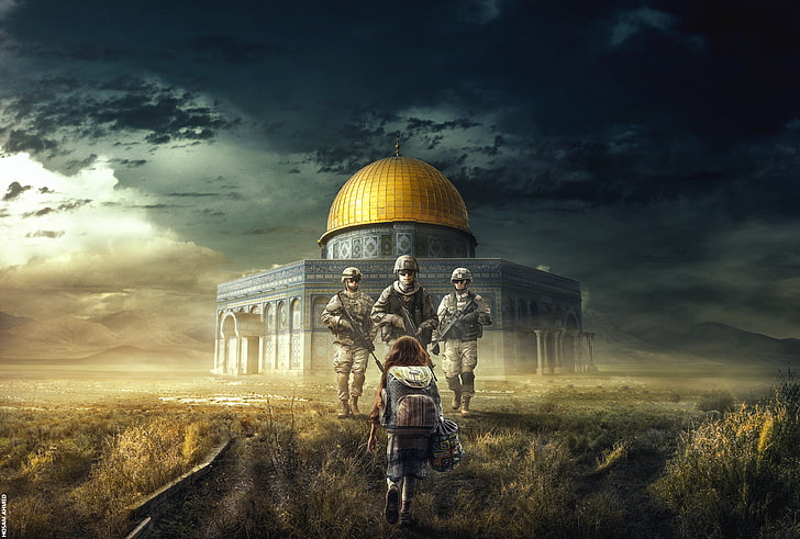 Moschea Al-Aqsa, 4K, Soldati, Ragazza, Guerra, Sfondo HD