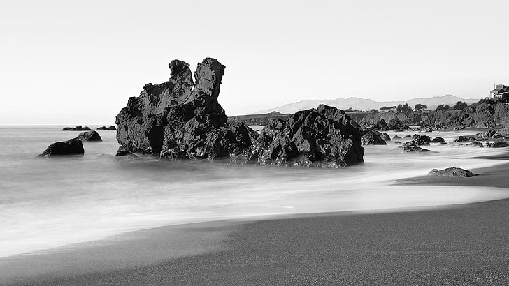 ธรรมชาติทะเลขาวดำชายหาดทิวทัศน์หิน, วอลล์เปเปอร์ HD