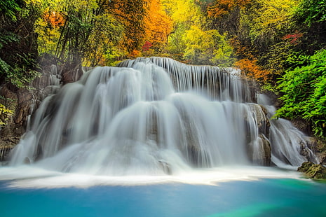 滝、滝、エラワン国立公園、エラワンの滝、秋、 HDデスクトップの壁紙 HD wallpaper
