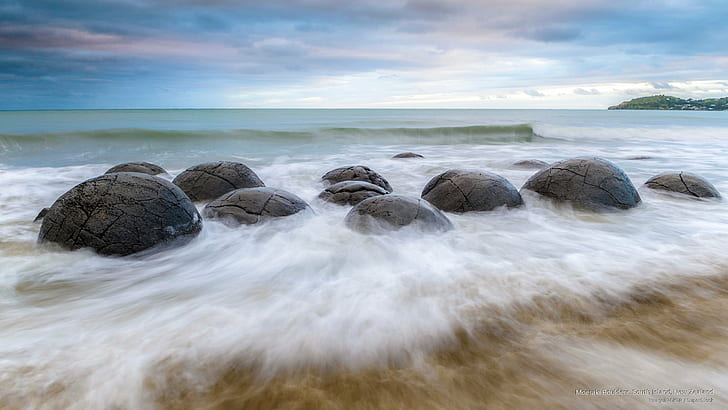 Batu-batu Moeraki, Pulau Selatan, Selandia Baru, Oseania, Wallpaper HD