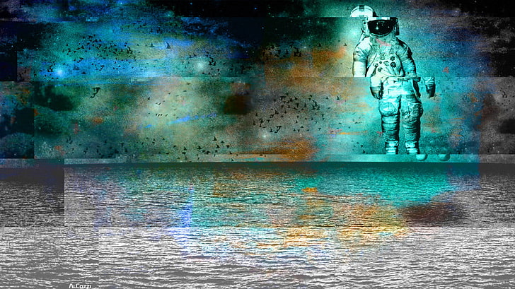 astronaut painting digital wallpaper, astronaut, glitch art, digital art, HD wallpaper