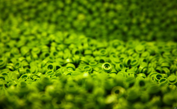 lotto di componenti in plastica verde, foto ravvicinata di strumenti verdi, LEGO, verde, macro, giocattoli, Sfondo HD