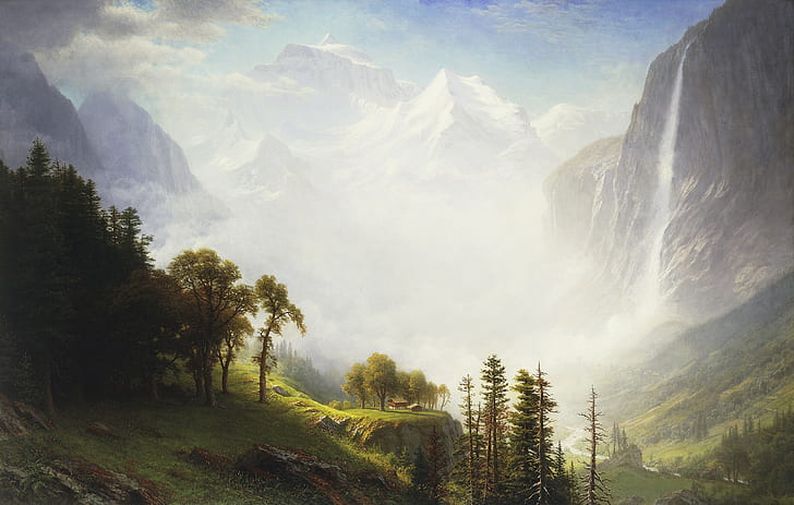 Albert Bierstadt, Majesty of the Mountains, sztuka klasyczna, sztuka klasyczna, Tapety HD
