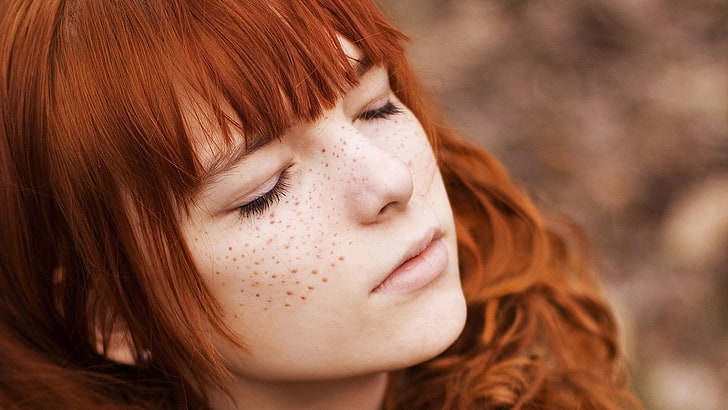 red haired woman, red-haired, girl, freckles, mood, HD wallpaper