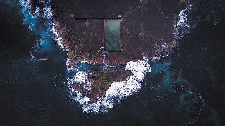 foto aérea do mar, natureza, paisagem, ondas, vista aérea, zangão, ilha, Oceano Pacífico, HD papel de parede