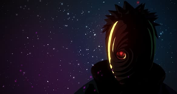 Uchiha Obito, Naruto (anime), notte, stelle, maschera, ragazzi anime, Akatsuki, Sfondo HD HD wallpaper