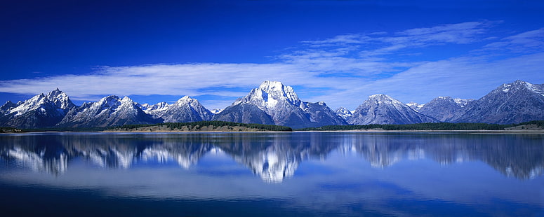 Blue Mountains Dual Monitor, montanha coberta de neve, azul, dual, monitor, montanhas, HD papel de parede HD wallpaper