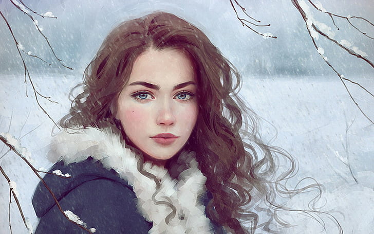 Winter auf dem Weg, Vektor, @ Selenada, Malerei, Vexel, HD-Hintergrundbild