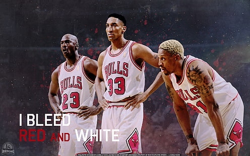 วอลล์เปเปอร์ดิจิทัลของนักบาสเก็ตบอล Chicago Bulls สามคนบาสเก็ตบอล Michael Jordan, NBA, Dennis Rodman, Scottie Pippen, วอลล์เปเปอร์ HD HD wallpaper
