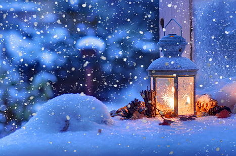 musim dingin, salju, lampu, 4k, Wallpaper HD HD wallpaper