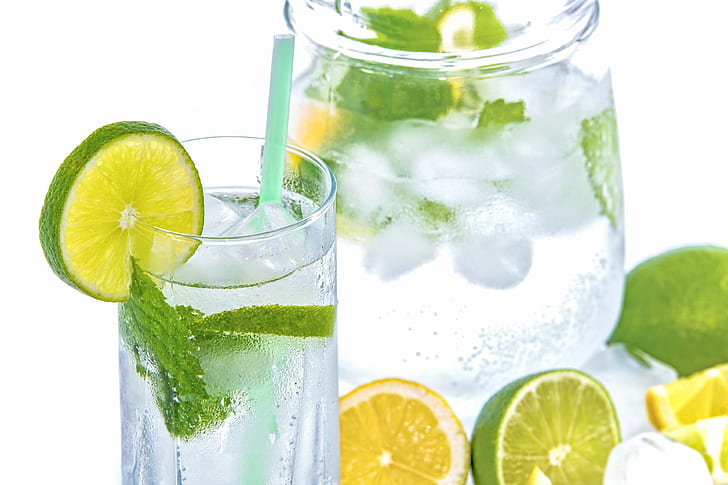 alcohol, beverage, carbonated, chill, citrus, cocktail, cold, cool, diet, drink, fresh, freshness, fruit, glass, green, healthy, holidays, ice, juice, leaf, leisure, lemon, lemonade, lime, liquid, liquor, mineral water, mi, HD wallpaper