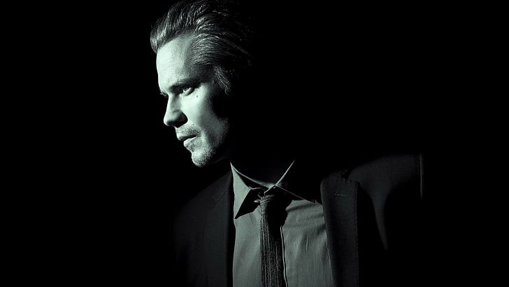 cinema, Hitman, USA, actor, Hawaii, man, movie, series, American, Honolulu, film, pose, suit, black background, gray, tie, TV series, American series, Justified, Raylan Givens, Live  or Die Hard, Timothy David Olyphant, federal agent, Timothy Olyphant, Deadwood, character federal agent, HD wallpaper