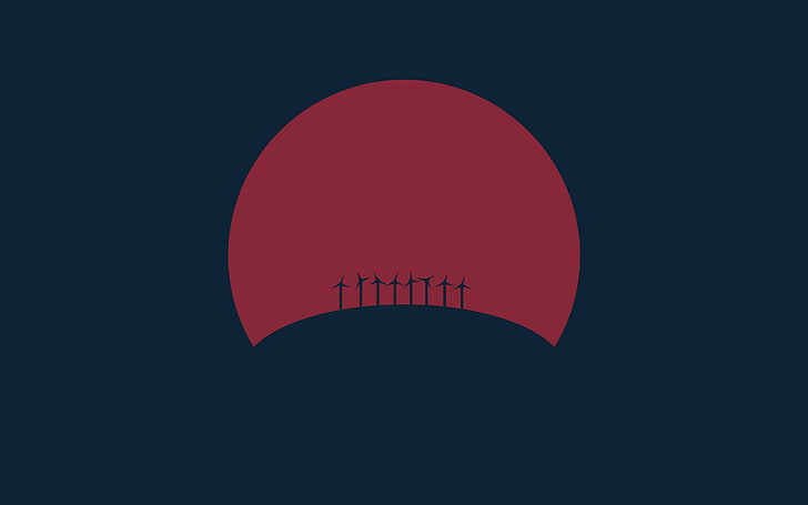 wind turbines wallpaper, minimalism, abstract, Sun, red, windmill, wind farm, HD wallpaper