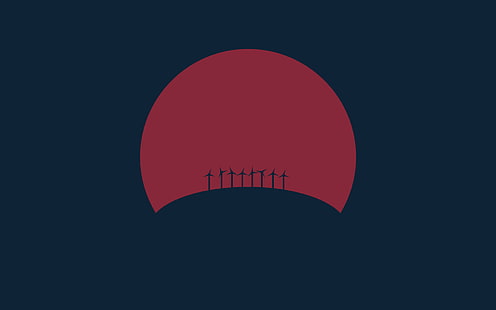 خلفية توربينات الرياح ، بساطتها ، مجردة ، الشمس ، الأحمر ، طاحونة الهواء ، مزرعة الرياح، خلفية HD HD wallpaper