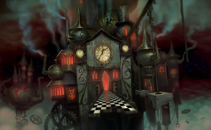 ilustracja zamku z zegarem, Alice in Wonderland, Alice Madness Returns, American McGee's Alice, Mad Hatter, Hatter, Tapety HD