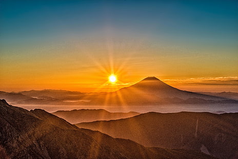 гора Фудзи, горы, природа, HD, 4K, 5K, 8K, солнце, утро, пейзаж, HD обои HD wallpaper