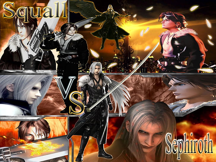 ffvii ffviii Sephiroth срещу Squall Anime Final Fantasy HD Art, ffvii, Final Fantasy, ffviii, squall, файтинг, sephiroth, HD тапет