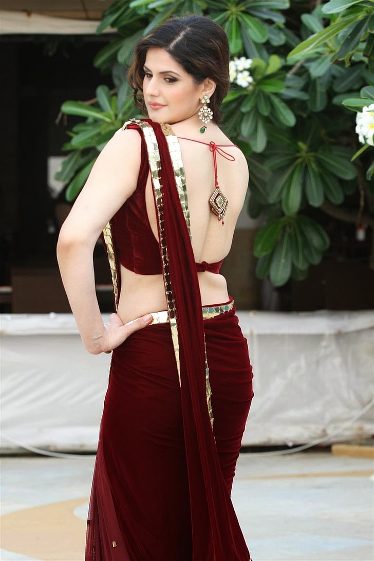Zareen Khan, wanita, tanpa bra, saree, aktris Bollywood, aktris, model, saree backless, Wallpaper HD, wallpaper seluler