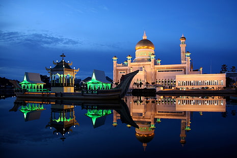 Mesquita do sultão Omar Ali Saifuddin, Taj Mahal, Índia, Religiosa, muçulmano, mesquita, HD papel de parede HD wallpaper