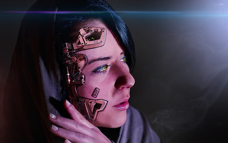 المرأة ، سمراء ، الروبوت ، المستقبل ، الخيال العلمي ، الحجاب ، سايبورغ، خلفية HD