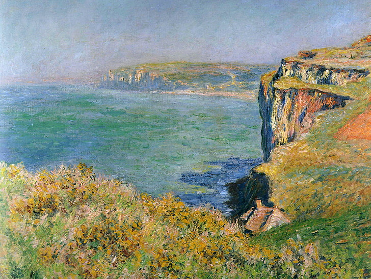 penhasco perto de pintura a água, paisagem, imagens, Claude Monet, Rock in Granule, HD papel de parede