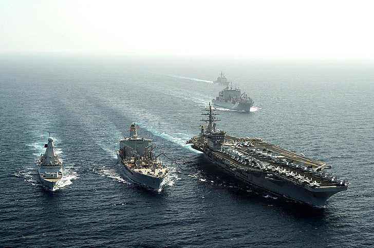 море, конвой, USS Dwight Eisenhower, самолетоносач, американски флот, Nimitz, CVN-69, HD тапет