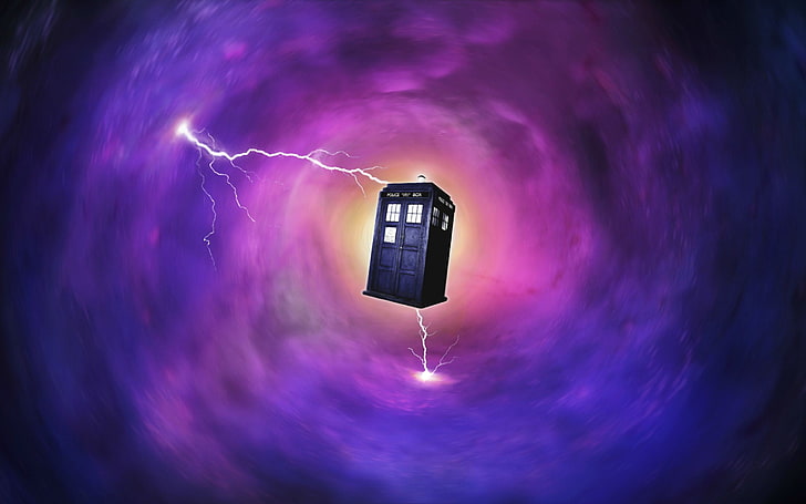 zaman makinesi duvar kağıdı, yıldırım, TARDIS, uzay, Doctor Who, HD masaüstü duvar kağıdı