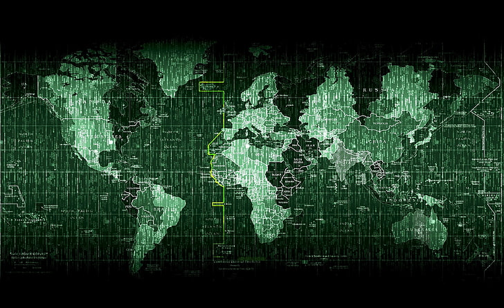 Карта на света на матрицата, компютърен код на картата на света, пътуване, карти, матрица, карта на света, код, матричен код, матрична карта, йероглифи, HD тапет