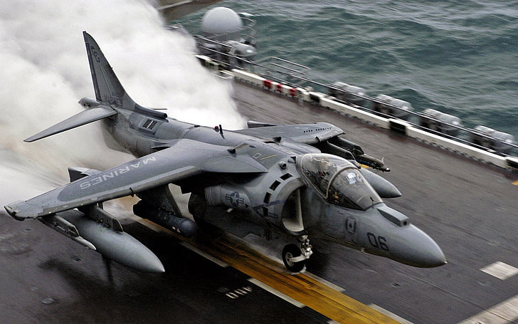 сив военен самолет, морска пехота, самолет, джетове, военен самолет, Harrier Jump Jet, HD тапет