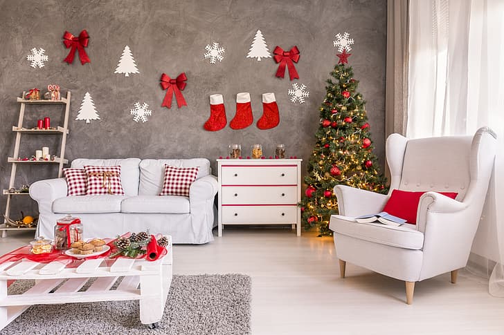 dekorasyon, oyuncaklar, ağaç, yeni yıl, noel, hediyeler, tasarım, mutlu noeller, xmas, iç, ev, noel ağacı, tatil kutlaması, HD masaüstü duvar kağıdı