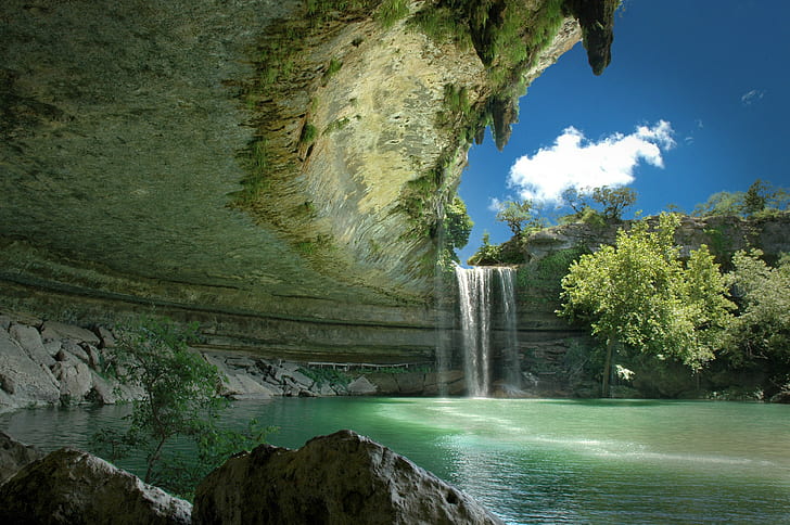 nature, landscape, waterfall, Austin (Texas), hamilton pool, Texas, USA, HD wallpaper