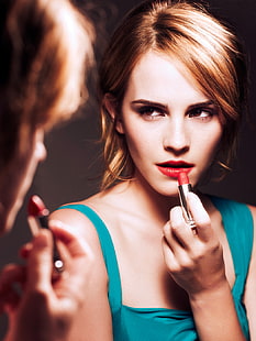 Emma Watson, pintalabios, actriz, mujeres, cabello largo, cara, celebridad, Fondo de pantalla HD HD wallpaper