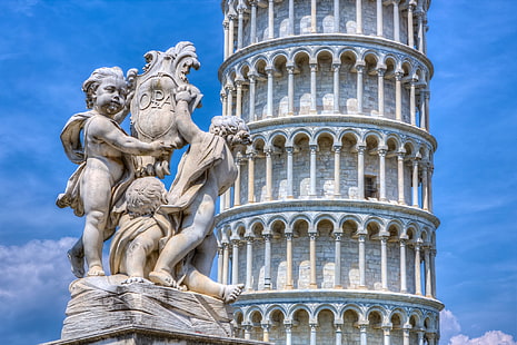 塔、イタリア、彫刻、ピサ、ピサの斜塔、ピサの斜塔、 HDデスクトップの壁紙 HD wallpaper