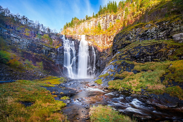 autumn, waterfall, October, Norway, HD wallpaper